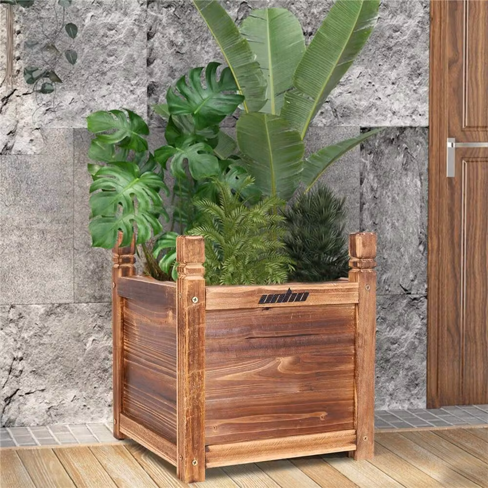 FLAVORA Small Wooden Raised Plant Display Bed in Brown, W/D/H: 30 x 30 x 33 cm – 3