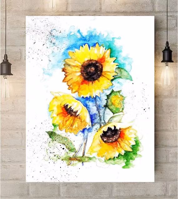 BebesArts Yellow Sunflower Canvas Wall Art, Floral Botanical Painting Reproduction, W/H: 30.48 x 20.32 cm