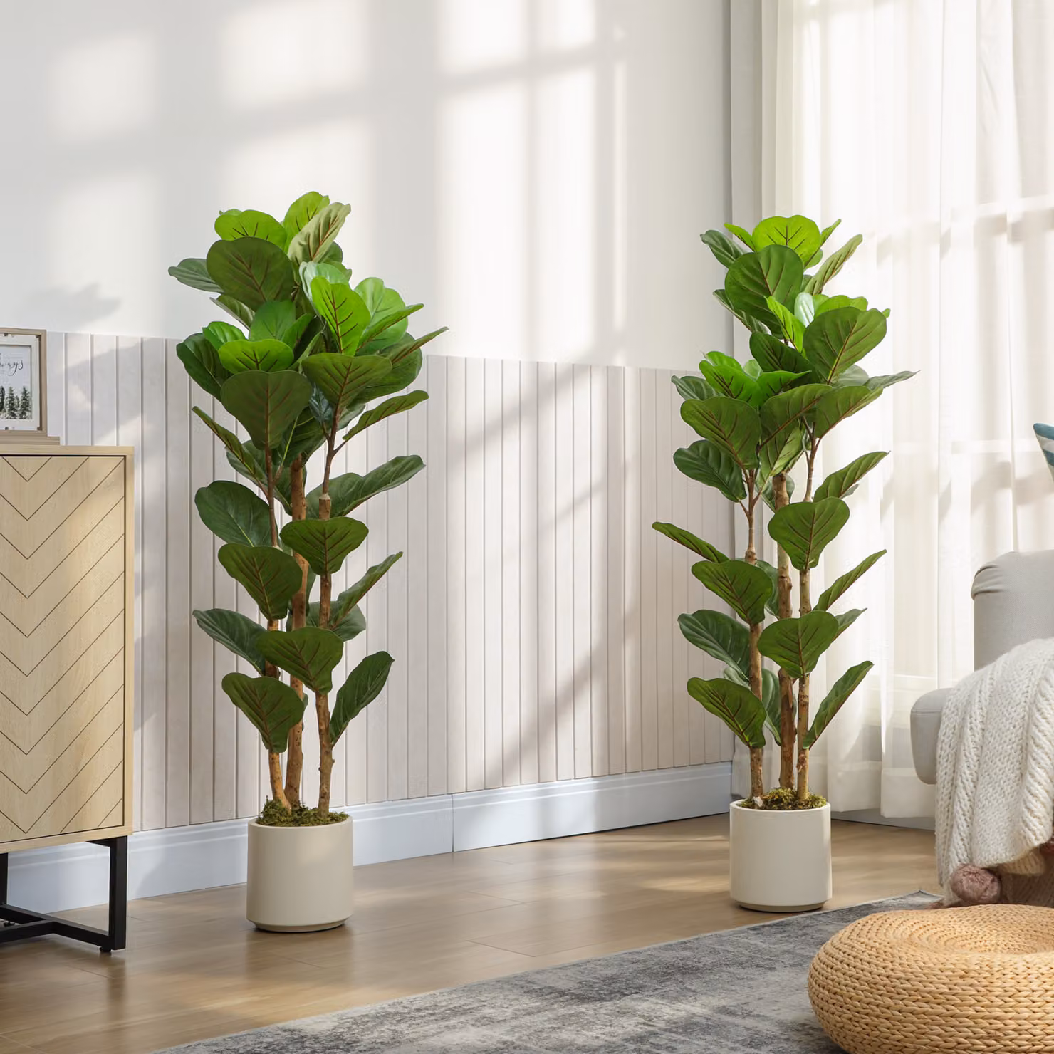 HOMCOM Set of 2 Green Artificial Fiddle Leaf Fig Trees, Height: 120 cm – 7