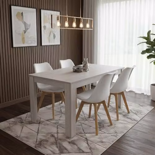 KOSY KOALA Modern Rectangular Grey Dining Table and 4 White Chairs Set – 2