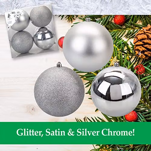 VFM e-Store Silver Round Christmas Baubles, Pack of 3, Diameter: 12 cm – 2