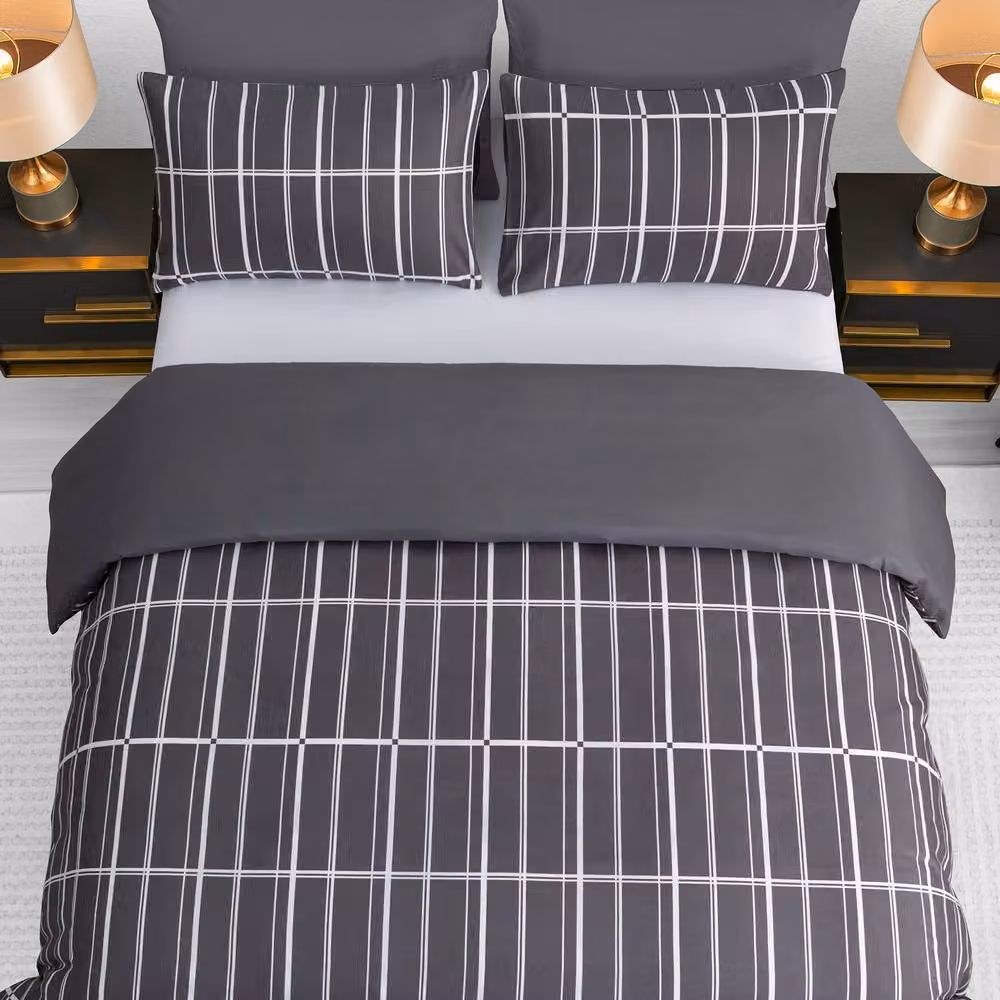 Pamposh Reversible Microfibre Duvet Cover and Pillowcase Set in Anthracite Grey, Single Size – 3