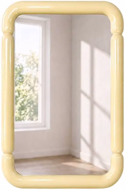 Sweekeec Rectangular Wood Decor Wall Mirror in Yellow, Width: 70 cm
