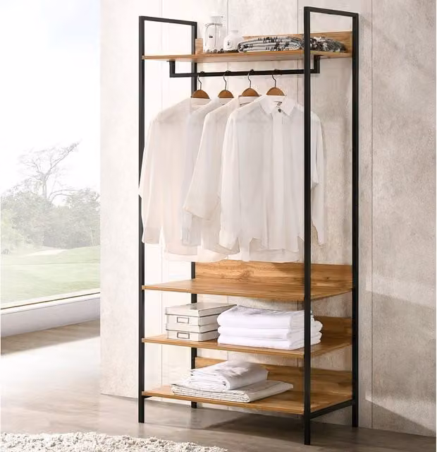 Timber Art Design Zahra Open Wardrobe with Four Shelves and Hanging Rod in Oak, W: 83.8 cm, D: 40.0 cm, H: 83.8 cm – 1