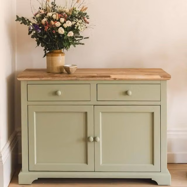 Statement Furniture Florence Sideboard in Sage Green with 2 Doors and 2 Drawers, W: 120 cm, D: 42 cm, H: 85 cm