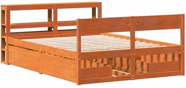 Berkfield Home Solid Pine Double Bed Frame with Drawers, Wax Brown, W: 140 cm, D: 190 cm – 1