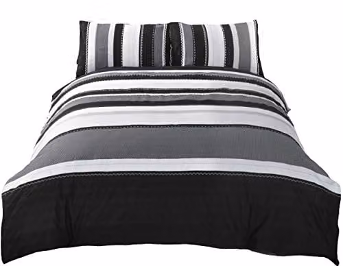 Rapport Home Grey and White Striped Polycotton Duvet Cover Set with 2 Pillowcases, W/D/H: 230 x 220 cm – 1