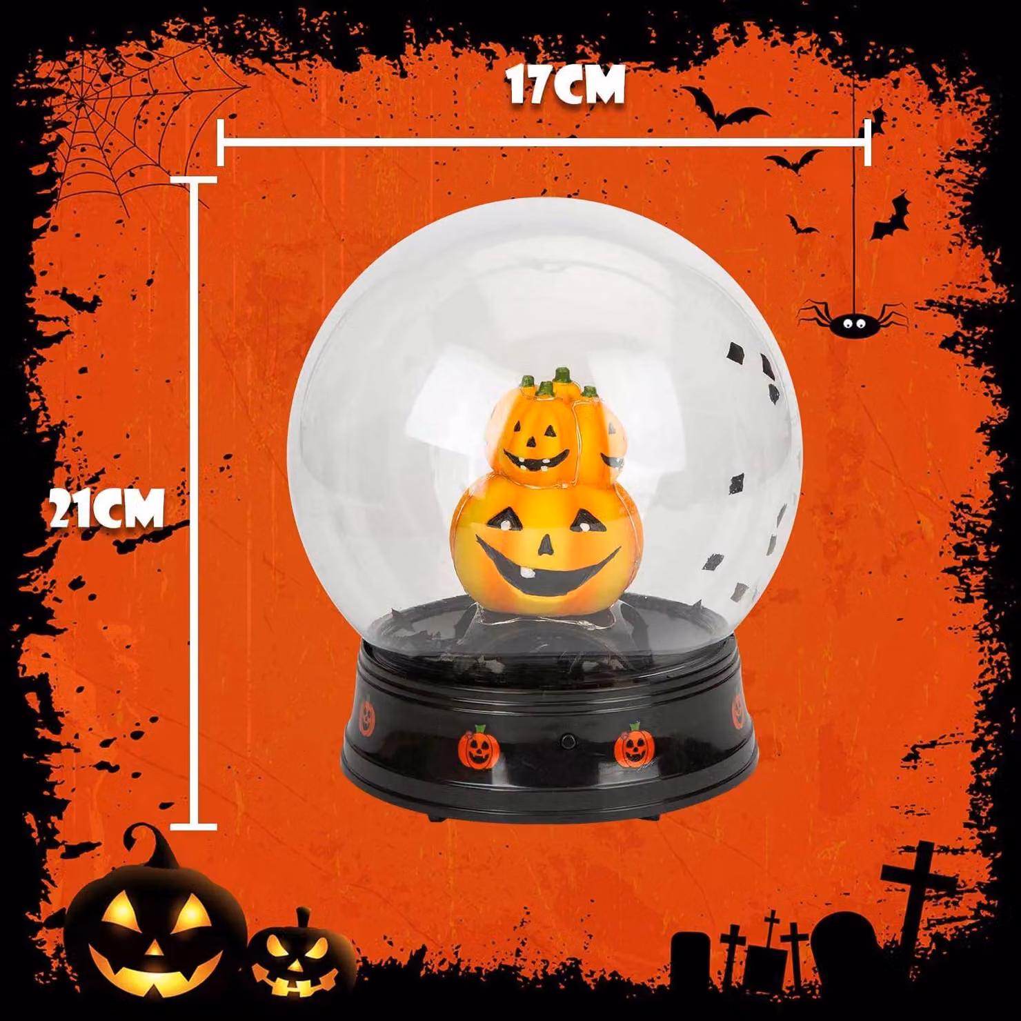 VFM e-Store Halloween Globe Light Up Tabletop Decoration, Black, W: 21 cm, D: 17 cm, H: 2.54 cm – 2