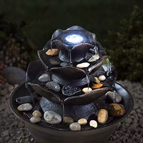 Clifford James Serenity Oriental Table-Top Water Feature with LED Lights, Grey, Height: 21.5 cm – 3