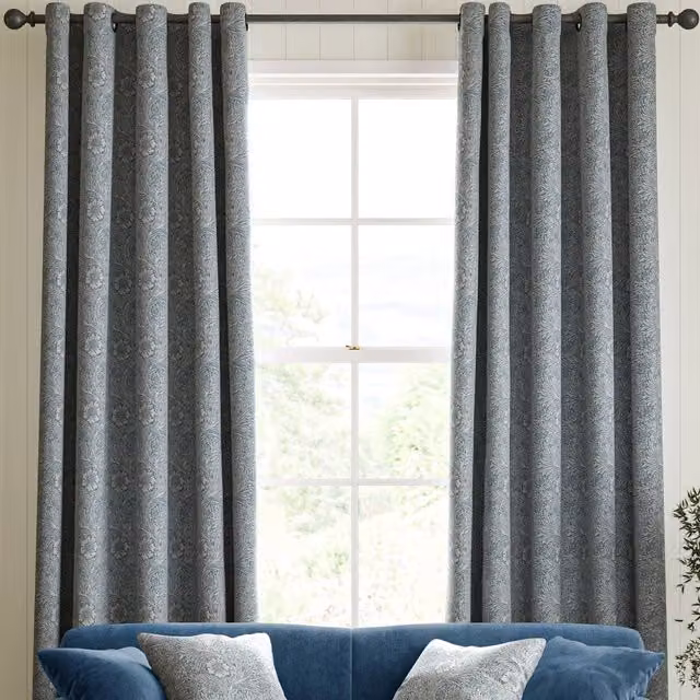 William Morris At Home Marigold Woven Made to Measure Blackout Floral Curtain in Blue