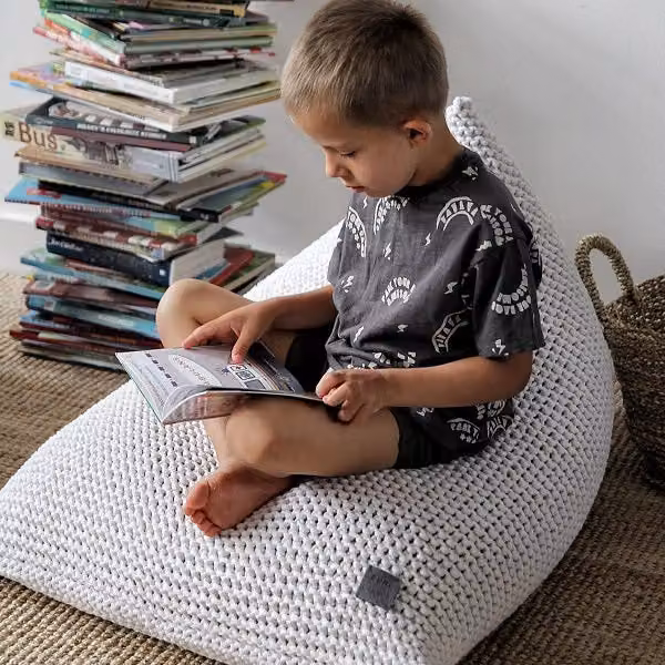 Zuri House Kids Knitted Beanbag in Beige and White, W/D/H: 60 x 90 x 60 cm – 3