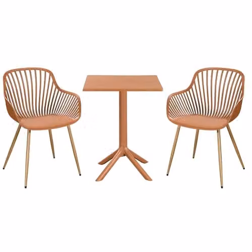 Core Products 3-Piece Bistro Garden Set with Two Sunray Armchairs and Square Plastic Table in White and Green – 1