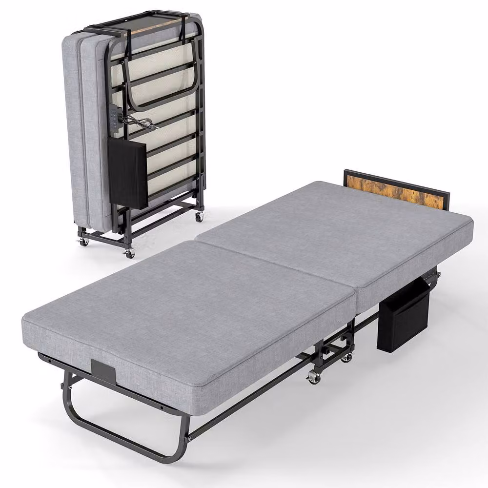 Matteo Grey Folding Bed with USB Port, Headboard and Memory Foam Mattress, Single W/D/H: 90 x 200 cm – 5