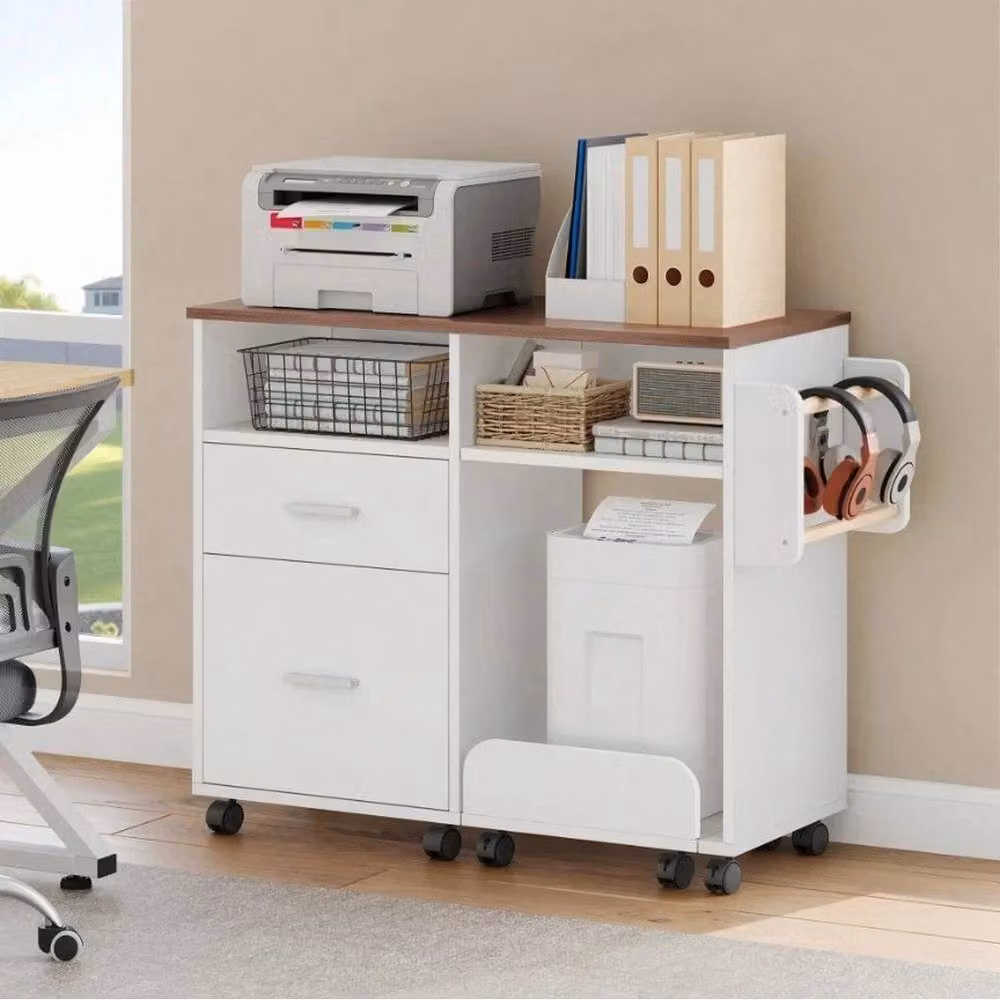 VOGREX White Mobile Printer Stand and File Cabinet with Castors – 2