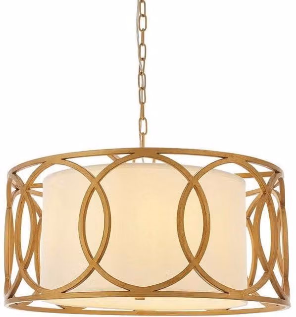 Netlighting VARESE Dimmable 4 Light Fabric and Metal Cylinder Ceiling Pendant in White and Gold/Brass – 1