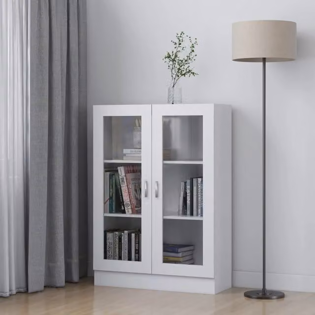 Berkfield Home Vitrine Cabinet in White with Glass Doors, W/D/H: 82.5 x 30.5 x 115 cm – 1