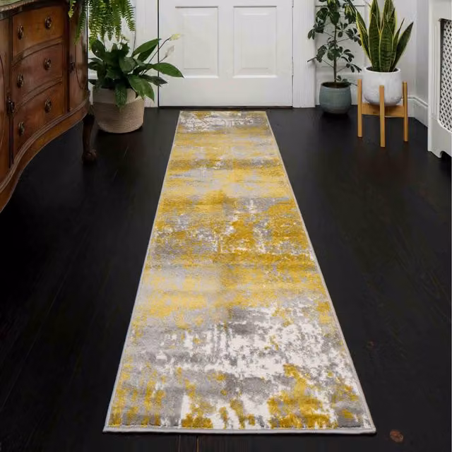 The Rug House Super Soft Distressed Abstract Area Rug in Yellow, W: 240 cm, D: 60 cm