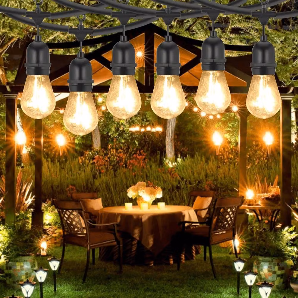 NESTLUNE Outdoor Garden String Lights with 10 Shatterproof Transparent LED E27 Globe Bulbs in Warm White – 4
