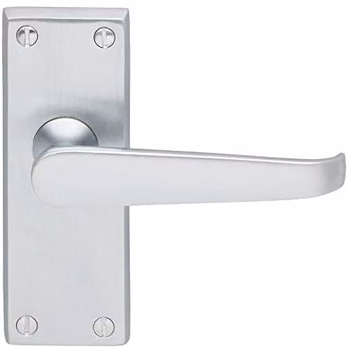 Loops Straight Victorian Lever on Rectangular Latch Backplate Door Handle in Satin Chrome