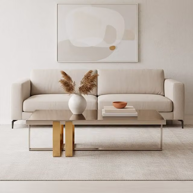 Fifty Five South Demas Rectangular Gold Coffee Table with Glass Top and Sled Base