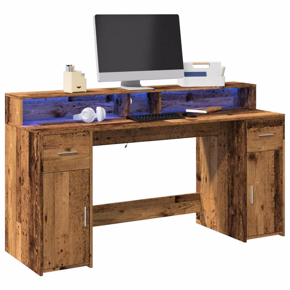 Berkfield Gaming Desk with LED Lights in Brown, W/D/H: 160 x 55 x 91 cm – 2