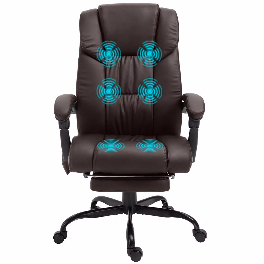 Rolipo Brown PU Leather Executive Office Chair with 6-Point Massage, Footrest and Headrest – 2