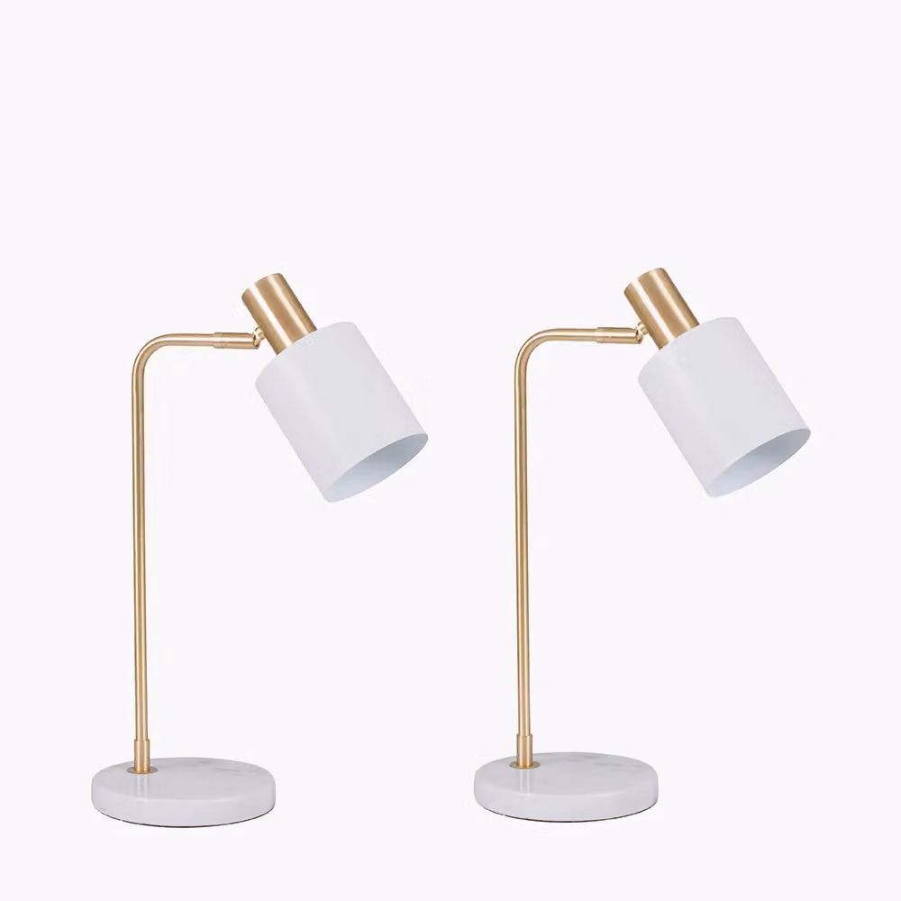 Ruma Biba Set of 2 White and Gold Marble Footed Table Lamps – 2
