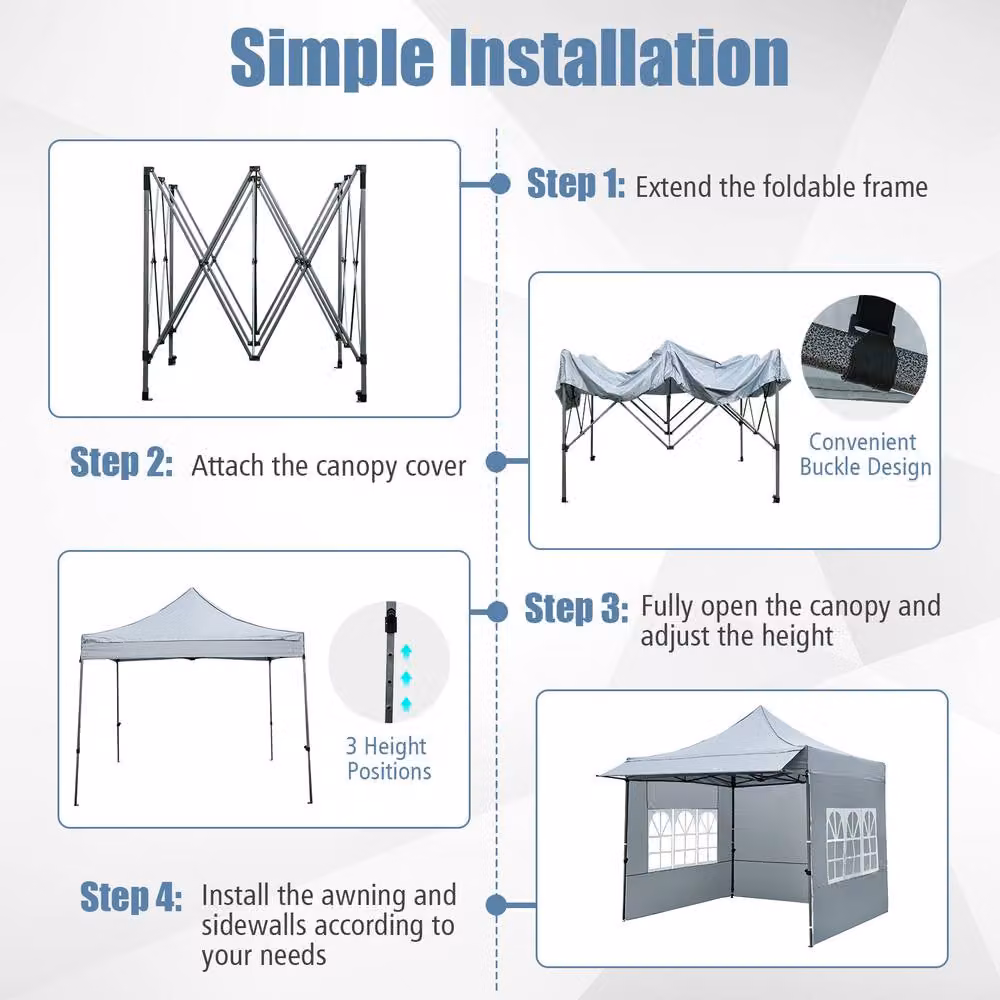 Costway Grey Pop Up Canopy Tent with Wheeled Bag and 4 Sandbags – 4