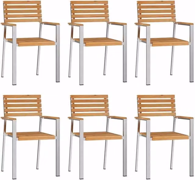 Berkfield Home Set of 6 Stacking Garden Chairs in Brown Solid Teak Wood, W/D/H: 54.5 x 56 x 89 cm