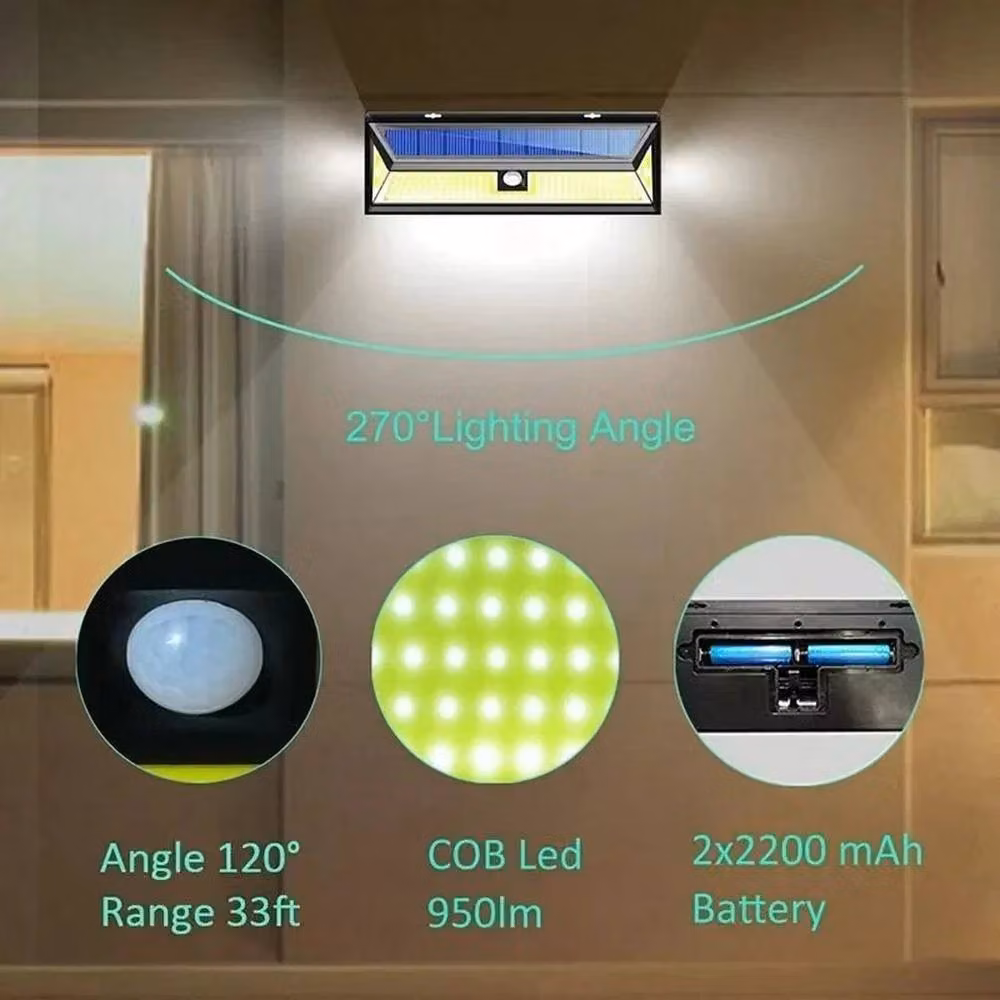 SPETLEK Solar Powered 190 COB LED Outdoor Wall Lights with Motion Sensor in Black – 5