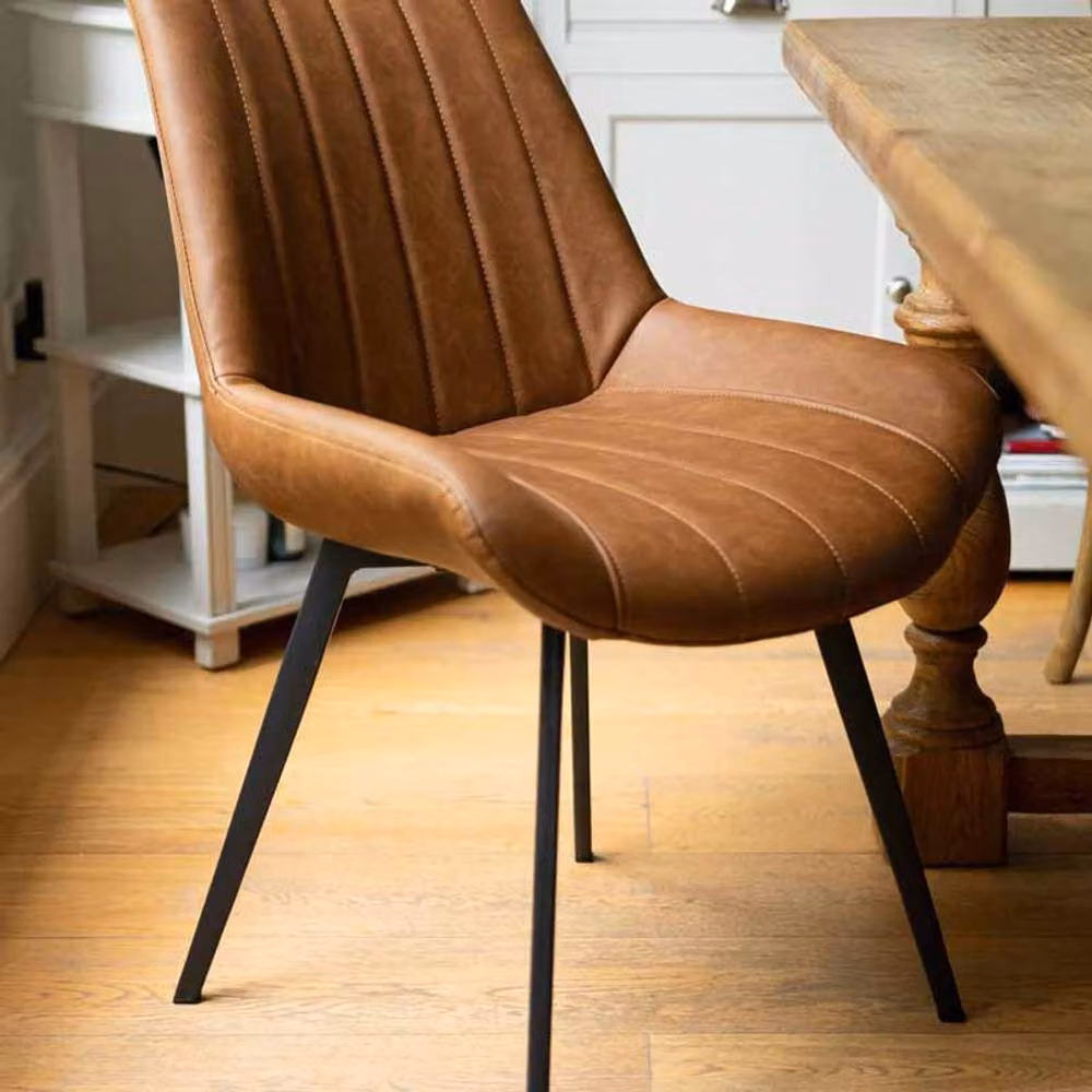 Lemon Pavilion Furniture and Decor Malmo Tan Dining Chair in Brown Faux Leather with Metal Legs, W49 x D57 x H86 cm – 5