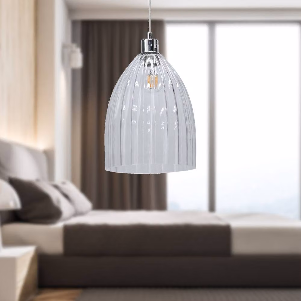 First Choice Lighting Hayes Clear Fluted Glass Cylinder Easy Fit Pendant Light Shade, Diameter: 26.5 cm, Height: 23 cm – 2