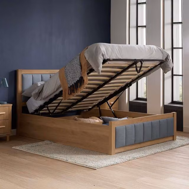 Birlea Belmont Grey and Oak Wooden Ottoman Bed Frame, King Size (180 x 200 cm)