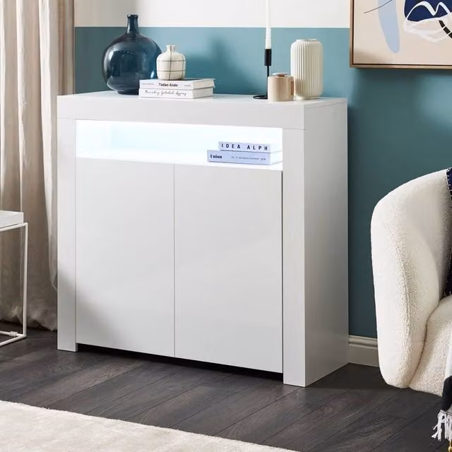 Wyld and Coco White 2-Door Modern Sideboard with Integrated LED Lighting – 1