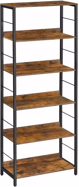 SPETLEK 6-Tier Industrial Bookcase in Brown, W/D/H: 60 x 30 x 178 cm – 1
