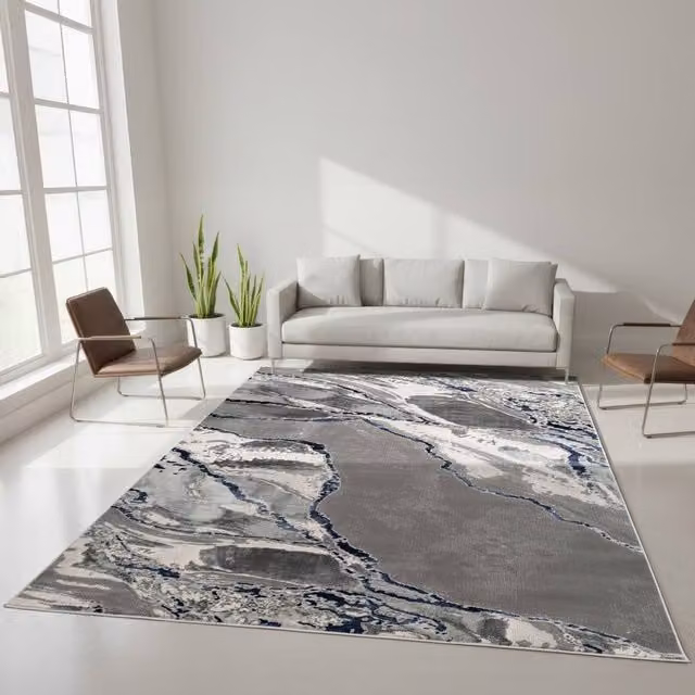 Smart Living Parma Modern Carved Abstract Rug in Blue, W/D: 120 x 170 cm