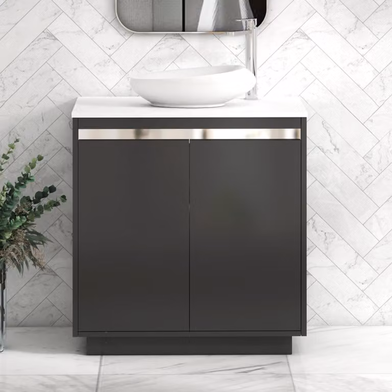 Royal Bathrooms Orion 800mm Matt Obsidian Black Floor Standing 2 Door Vanity Unit with White Nova Basin and Chrome Accent Trim