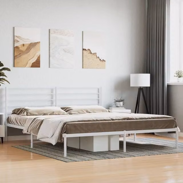 Berkfield Home Metal Bed Frame with Headboard in White, W/D/H: 180 x 200 cm Super King – 1