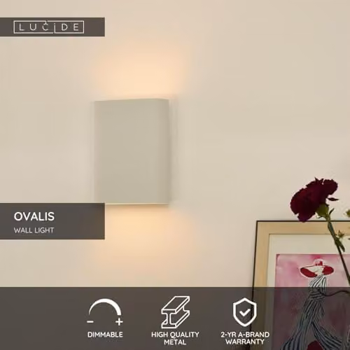 Lucide Ovalis Dimmable Oval Wall Lamp in White with 2 x E14 Sockets – 2