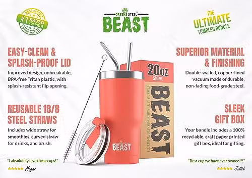 Greens Steel Beast Tumbler in Pink, 550 ml, Vacuum Insulated Stainless Steel Travel Mug with Lid – 2