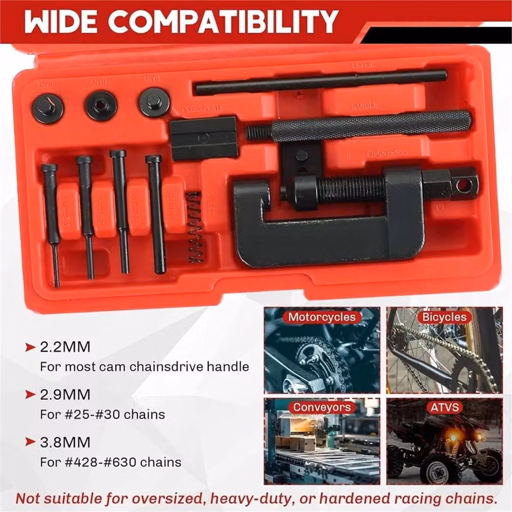 Nordara 13pc Steel Motorcycle Chain Breaker and Riveter Set in Black – 4