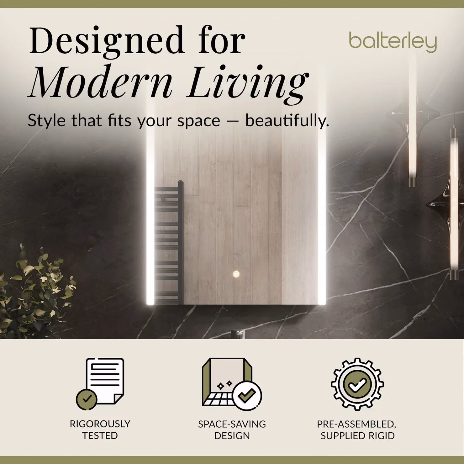 Balterley Rectangular 1 Door Touch Mirror Cabinet with Demister and Integrated Lighting, White and Silver, W: 50 cm, H: 70 cm – 2