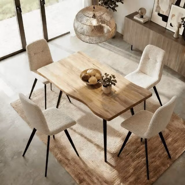 Home Source Avara 5 Piece Dining Set with 140cm Rectangular Table and 4 Ashford Upholstered Chairs in Off-White