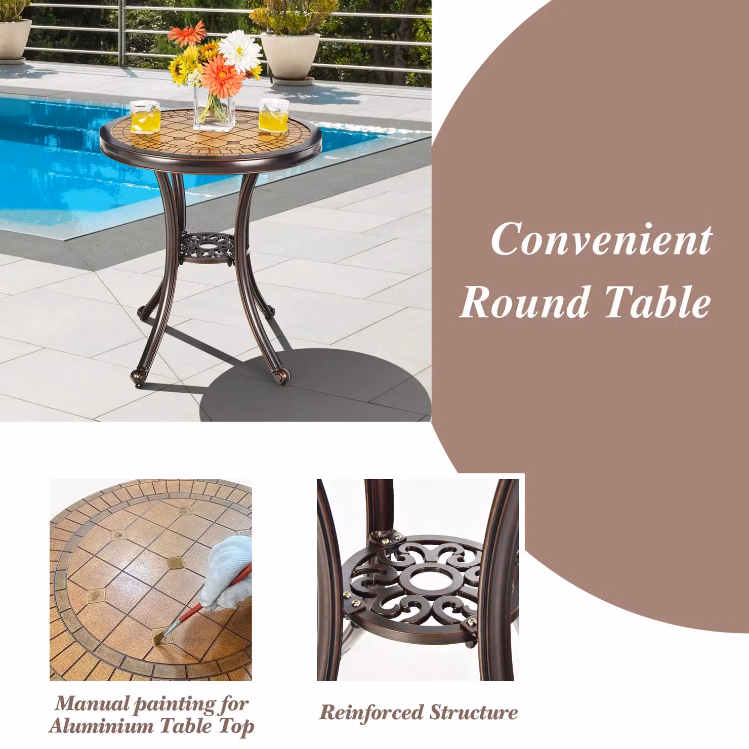 Costway 3-Piece Cast Aluminium Patio Bistro Set with Table and Chairs in Bronze – 5