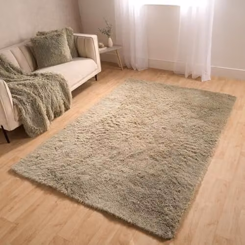 OHS Sienna Fluffy Shaggy Rug in Green, W/D/H: 150 x 80 x 1 cm