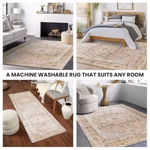 Livabliss Lilian Machine Washable Vintage Boho Rectangular Rug, Brown and Coral, W: 66 cm, L: 120 cm – 5
