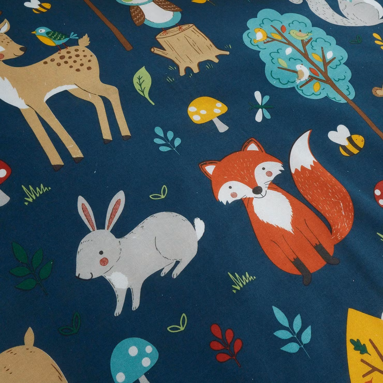 Happy Linen Company Kids Woodland Friends Animals Reversible Linen Duvet Cover Bedding Set in Blue, W/H: 90 x 190 cm – 2