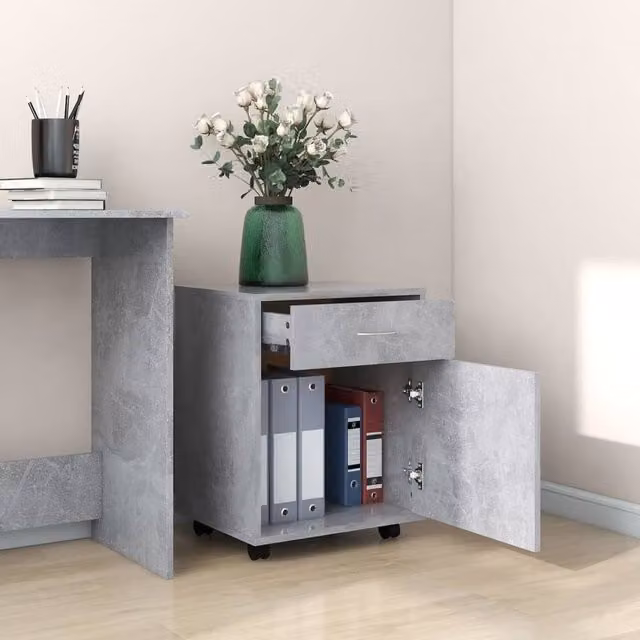Berkfield Home Rolling Cabinet in Concrete Grey, W/D/H: 45 x 38 x 54 cm
