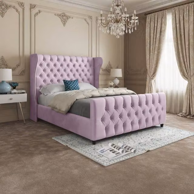 KDMD Kettering Small Single Upholstered Velvet Designer Bed Frame in Pink