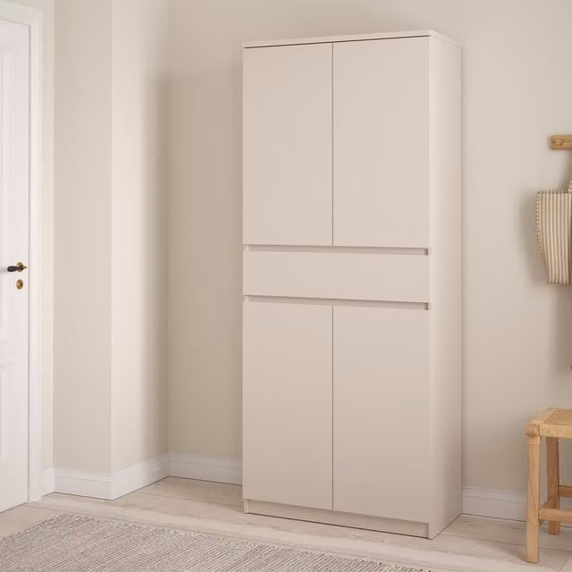 Furniture To Go Naia Shoe Cabinet in Cashmere Beige with 4 Doors and 1 Drawer